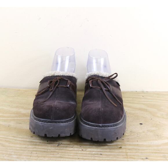 Vintage Skechers Shoes 8.5 Brown Suede Faux Fur Trim Clogs Platform Lug Sole - Picture 2 of 8